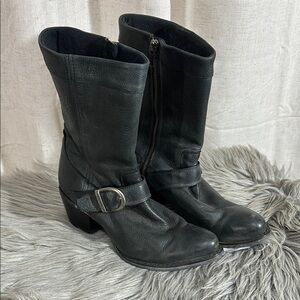 Durango Black Pebbled Leather Heeled Boots with Harness Detail
